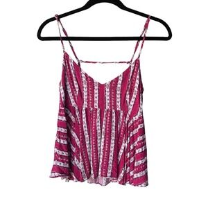 forever 21 peplum abstract open back‎ tank top pink and cream women size medium